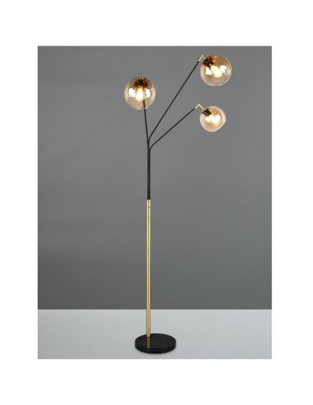 Lampadaire avec 3 abat-jours en verre PAXTON interrupteur intégré ↕200cm ampoule hors TVA. 3x E27 max. 10 W IP20