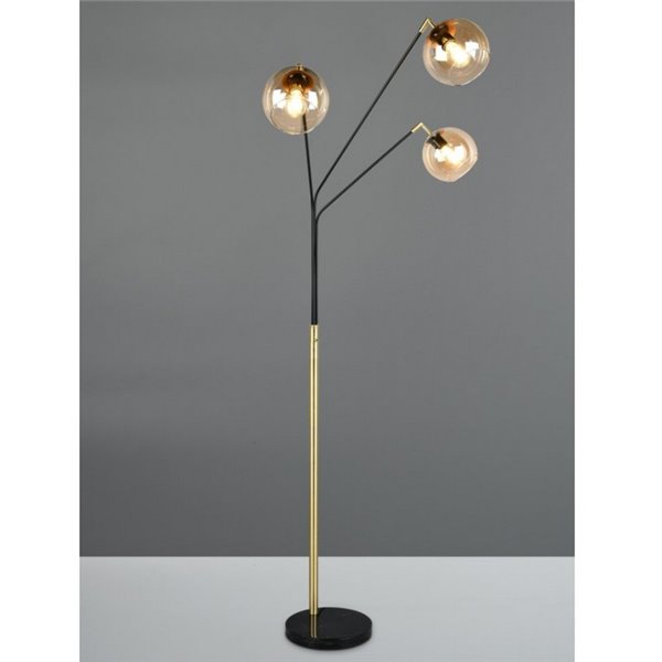 Lampadaire avec 3 abat-jours en verre PAXTON interrupteur intégré ↕200cm ampoule hors TVA. 3x E27 max. 10 W IP20