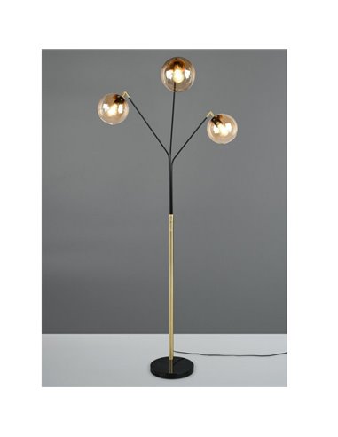 Lampadaire avec 3 abat-jours en verre PAXTON interrupteur intégré ↕200cm ampoule hors TVA. 3x E27 max. 10 W IP20