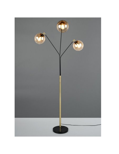 Lampadaire avec 3 abat-jours en verre PAXTON interrupteur intégré ↕200cm ampoule hors TVA. 3x E27 max. 10 W IP20