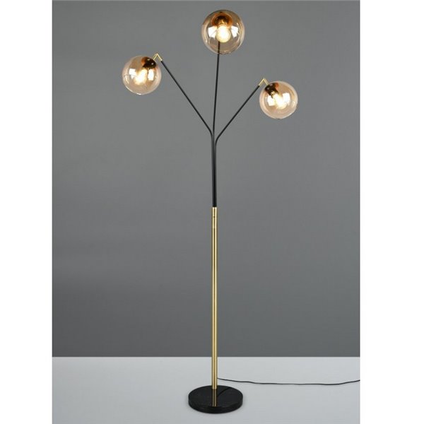 Lampadaire avec 3 abat-jours en verre PAXTON interrupteur intégré ↕200cm ampoule hors TVA. 3x E27 max. 10 W IP20