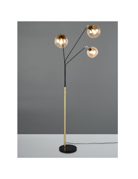 Lampadaire avec 3 abat-jours en verre PAXTON interrupteur intégré ↕200cm ampoule hors TVA. 3x E27 max. 10 W IP20