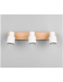 Regleta de 3 focos de techo orientables PIERRE detalle madera y bombilla excl. 3x GU10 max. 10W IP20 Blanco