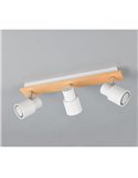 Barrette de 3 spots de plafond PIERRE orientables avec détail bois et ampoule excl. 3x GU10 max. 10W IP20 Blanc