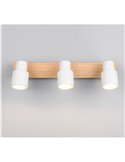 Barrette de 3 spots de plafond PIERRE orientables avec détail bois et ampoule excl. 3x GU10 max. 10W IP20 Blanc