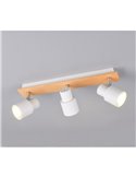 Barrette de 3 spots de plafond PIERRE orientables avec détail bois et ampoule excl. 3x GU10 max. 10W IP20 Blanc