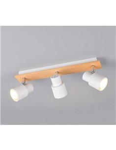 Regleta de 3 focos de techo orientables PIERRE detalle madera y bombilla excl. 3x GU10 max. 10W IP20 Blanco 2