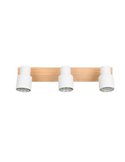 Regleta de 3 focos de techo orientables PIERRE detalle madera y bombilla excl. 3x GU10 max. 10W IP20 Blanco