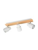 Regleta de 3 focos de techo orientables PIERRE detalle madera y bombilla excl. 3x GU10 max. 10W IP20 Blanco