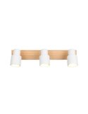 Barrette de 3 spots de plafond PIERRE orientables avec détail bois et ampoule excl. 3x GU10 max. 10W IP20 Blanc