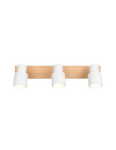 Regleta de 3 focos de techo orientables PIERRE detalle madera y bombilla excl. 3x GU10 max. 10W IP20 Blanco