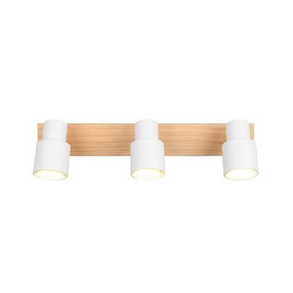 Barrette de 3 spots de plafond PIERRE orientables avec détail bois et ampoule excl. 3x GU10 max. 10W IP20 Blanc