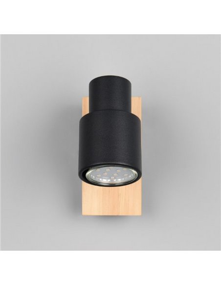 Foco de pared o de techo PIERRE con interruptor integrado bombilla excl. 1x GU10 max. 10W IP20 Negro y madera