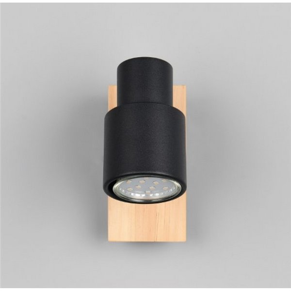 Foco de pared o de techo PIERRE con interruptor integrado bombilla excl. 1x GU10 max. 10W IP20 Negro y madera