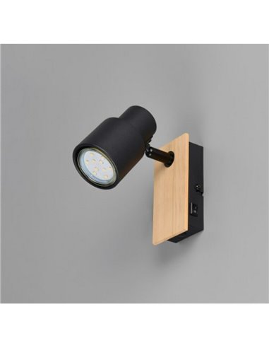 Spot mural ou plafonnier PIERRE avec interrupteur intégré ampoule excl. 1x GU10 max. 10W IP20 Noir et bois