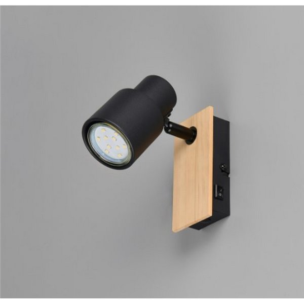 Foco de pared o de techo PIERRE con interruptor integrado bombilla excl. 1x GU10 max. 10W IP20 Negro y madera