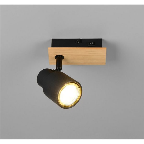 Spot mural ou plafonnier PIERRE avec interrupteur intégré ampoule excl. 1x GU10 max. 10W IP20 Noir et bois