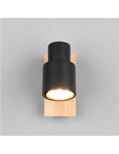 Foco de pared o de techo PIERRE con interruptor integrado bombilla excl. 1x GU10 max. 10W IP20 Negro y madera