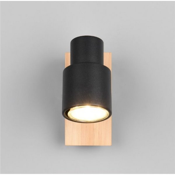 Spot mural ou plafonnier PIERRE avec interrupteur intégré ampoule excl. 1x GU10 max. 10W IP20 Noir et bois