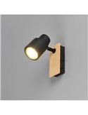 Foco de pared o de techo PIERRE con interruptor integrado bombilla excl. 1x GU10 max. 10W IP20 Negro y madera