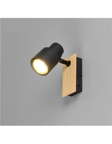 Foco de pared o de techo PIERRE con interruptor integrado bombilla excl. 1x GU10 max. 10W IP20 Negro y madera