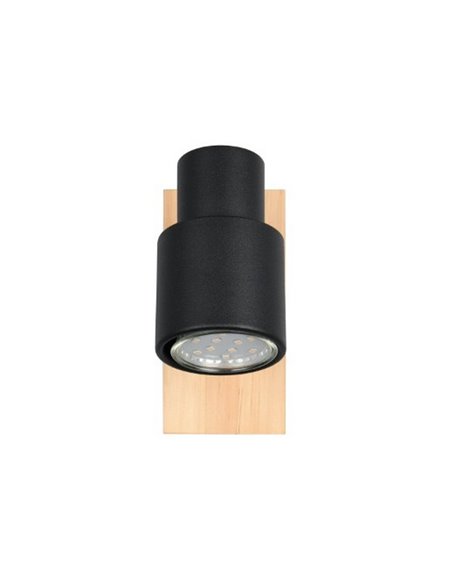 Foco de pared o de techo PIERRE con interruptor integrado bombilla excl. 1x GU10 max. 10W IP20 Negro y madera