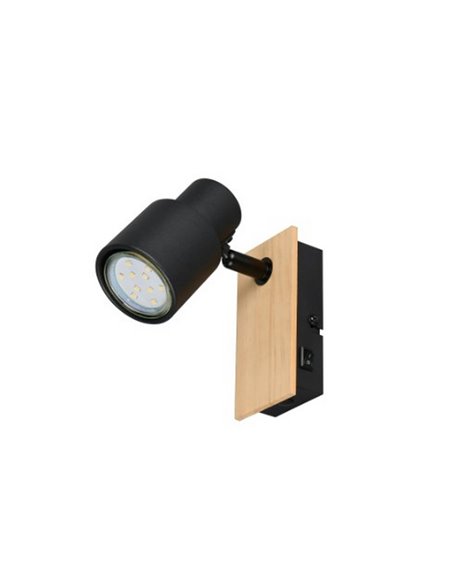 Spot mural ou plafonnier PIERRE avec interrupteur intégré ampoule excl. 1x GU10 max. 10W IP20 Noir et bois