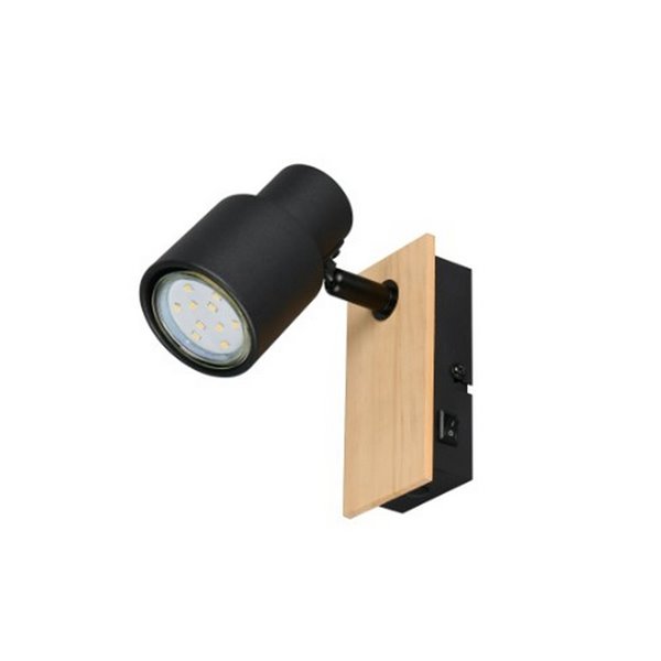 Foco de pared o de techo PIERRE con interruptor integrado bombilla excl. 1x GU10 max. 10W IP20 Negro y madera