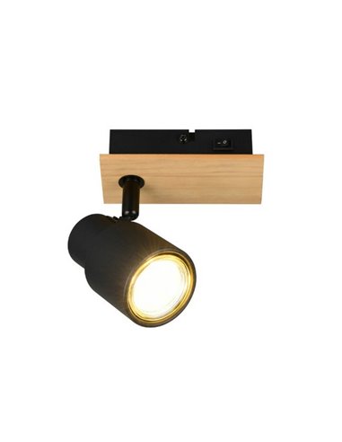 Spot mural ou plafonnier PIERRE avec interrupteur intégré ampoule excl. 1x GU10 max. 10W IP20 Noir et bois