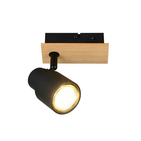 Foco de pared o de techo PIERRE con interruptor integrado bombilla excl. 1x GU10 max. 10W IP20 Negro y madera