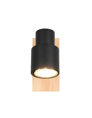 Foco de pared o de techo PIERRE con interruptor integrado bombilla excl. 1x GU10 max. 10W IP20 Negro y madera
