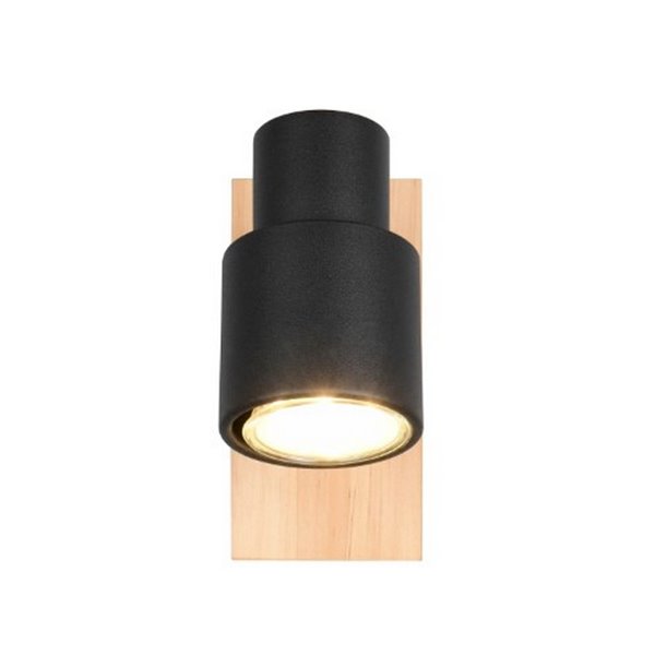 Foco de pared o de techo PIERRE con interruptor integrado bombilla excl. 1x GU10 max. 10W IP20 Negro y madera