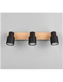 Regleta de 3 focos de techo orientables PIERRE detalle madera y bombilla excl. 3x GU10 max. 10W IP20 Negro