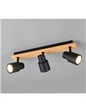 Regleta de 3 focos de techo orientables PIERRE detalle madera y bombilla excl. 3x GU10 max. 10W IP20 Negro