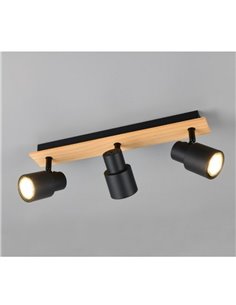 Barrette de 3 spots de plafond PIERRE orientables avec détail bois et ampoule excl. 3x GU10 max. 10W IP20 Noir 2