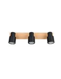 Regleta de 3 focos de techo orientables PIERRE detalle madera y bombilla excl. 3x GU10 max. 10W IP20 Negro