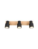 Regleta de 3 focos de techo orientables PIERRE detalle madera y bombilla excl. 3x GU10 max. 10W IP20 Negro