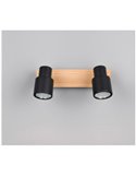 Barrette de 2 spots de plafond PIERRE orientables avec détail bois et ampoule excl. 2x GU10 max. 10W IP20 Noir