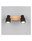 Regleta de 2 focos de techo PIERRE orientables detalle madera y bombilla excl. 2x GU10 max. 10W IP20 Negro
