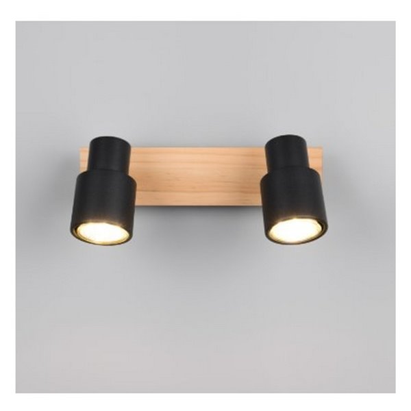 Regleta de 2 focos de techo PIERRE orientables detalle madera y bombilla excl. 2x GU10 max. 10W IP20 Negro