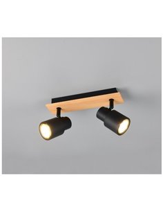Regleta de 2 focos de techo PIERRE orientables detalle madera y bombilla excl. 2x GU10 max. 10W IP20 Negro 2