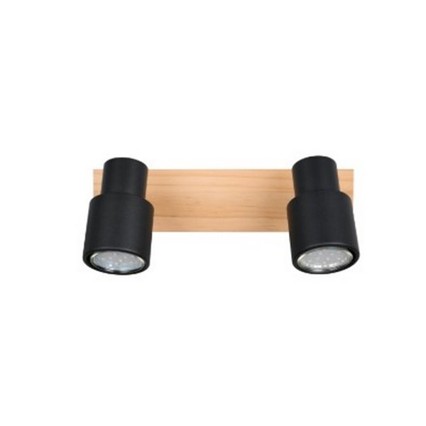 Barrette de 2 spots de plafond PIERRE orientables avec détail bois et ampoule excl. 2x GU10 max. 10W IP20 Noir