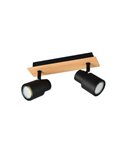 Barrette de 2 spots de plafond PIERRE orientables avec détail bois et ampoule excl. 2x GU10 max. 10W IP20 Noir