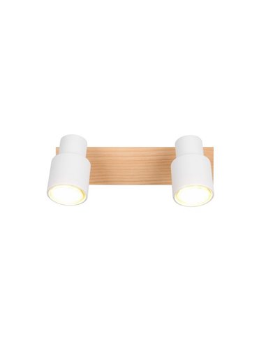 Regleta de 2 focos de techo orientables PIERRE detalle madera y bombilla excl. 2x GU10 max. 10W IP20 Blanco