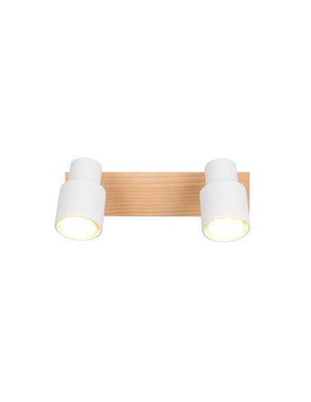 Regleta de 2 focos de techo orientables PIERRE detalle madera y bombilla excl. 2x GU10 max. 10W IP20 Blanco