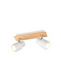 Barrette de 2 spots de plafond orientables PIERRE avec détail bois et ampoule excl. 2x GU10 max. 10W IP20 Blanc