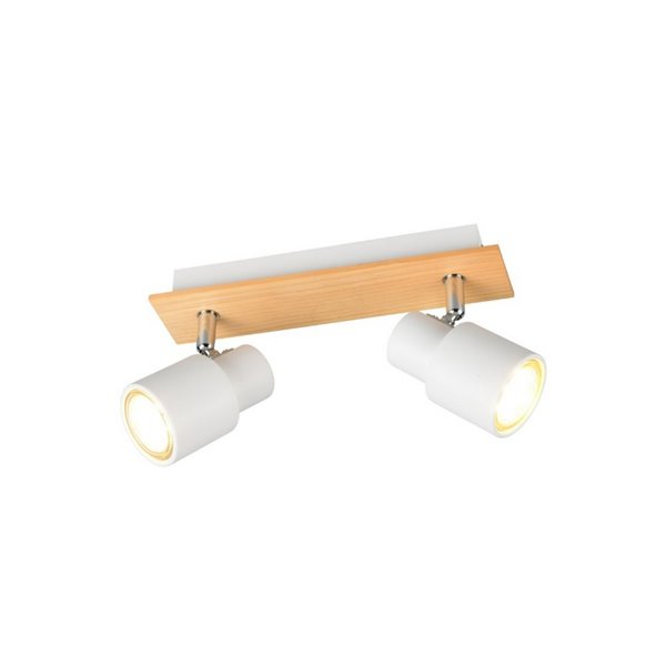 Regleta de 2 focos de techo orientables PIERRE detalle madera y bombilla excl. 2x GU10 max. 10W IP20 Blanco