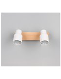 Barrette de 2 spots de plafond orientables PIERRE avec détail bois et ampoule excl. 2x GU10 max. 10W IP20 Blanc