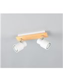 Barrette de 2 spots de plafond orientables PIERRE avec détail bois et ampoule excl. 2x GU10 max. 10W IP20 Blanc