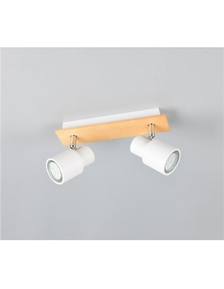 Faixa de 2 holofotes de teto ajustáveis PIERRE com detalhes em madeira e lâmpada excl. 2x GU10 máx. 10W IP20 Branco